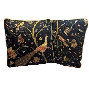 Pair of Peacock Pillows 18 X 18 Vtg Printed Throw Pillow Tropical Birds